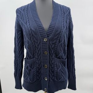 J. Crew Navy Cable Knit Button-Front‎ Cardigan